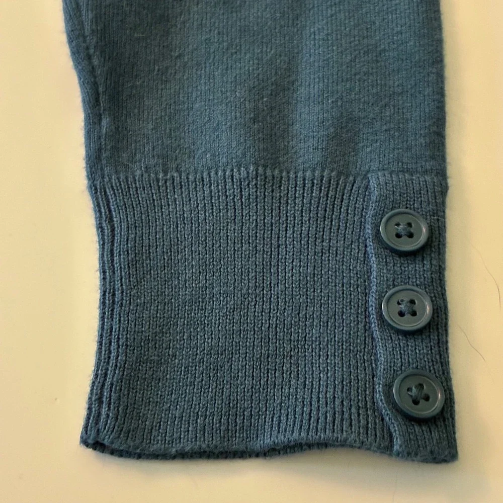 Talbots Petite Teal Blue Turtleneck Sweater‎ Button Cuff Cotton Modal Knit P